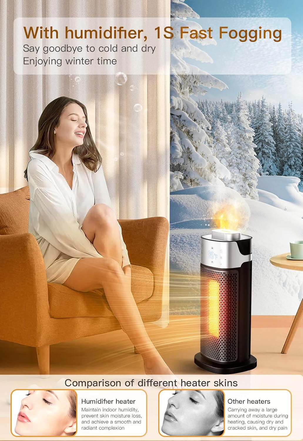 Staholz Heater with Humidifier - 1-Second Fast Fogging for Comfortable Winter Heating, Combats Dry Air and Maintains Skin Moisture, Perfect for Indoor Use