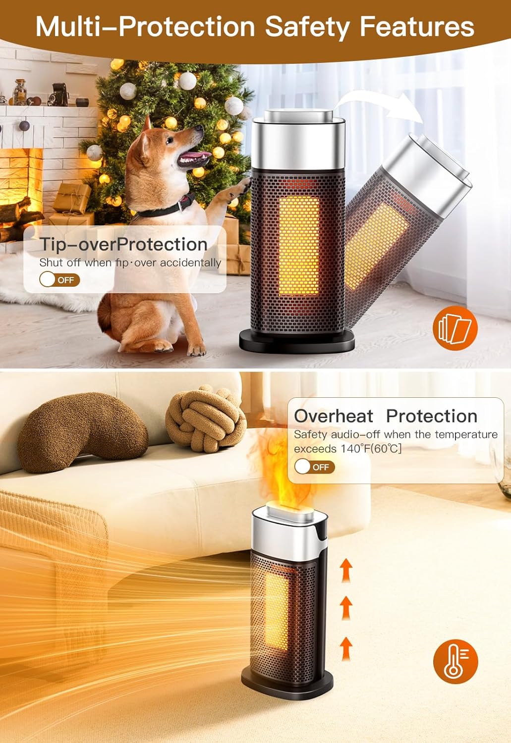 Staholz Space Heater with Multi-Protection Safety Features - Tip-Over and Overheat Protection for Safe Heating, Perfect for Homes with Pets and Kids